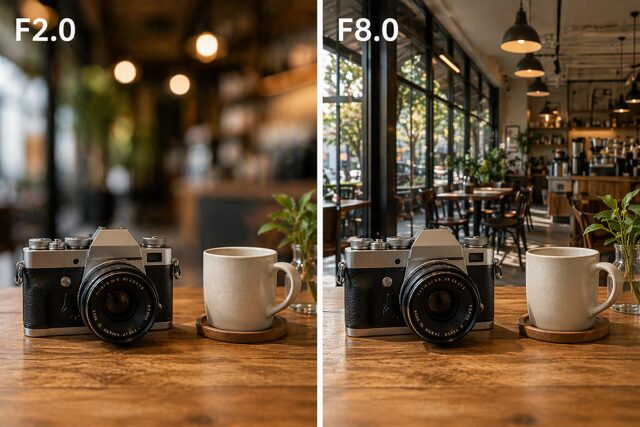 F値の違いによるボケ量の比較（F2.0とF8.0の被写界深度の違い）