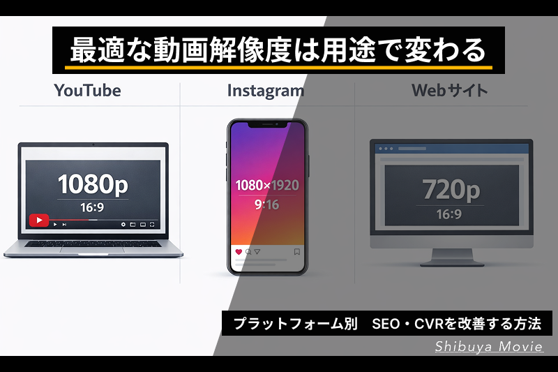 プラットフォーム別の動画解像度比較（YouTubeは1080p、Instagramは1080×1920、Web埋め込みは720pが最適）